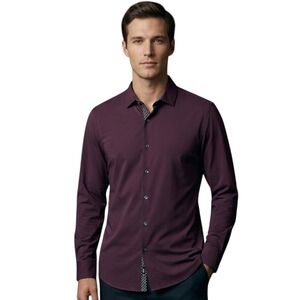 DKNY Men’s Performance Stretch Long Sleeve Button Down Shirt Purple Large
